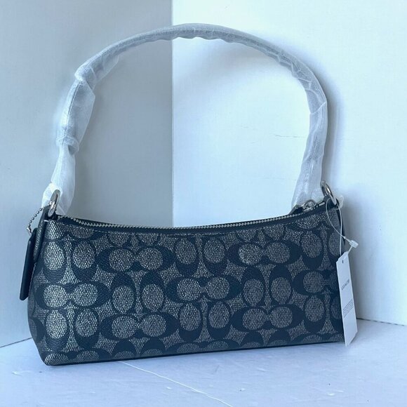 Coach Charlotte CX580 Gunmetal Signature Canvas Leather Shoulder Bag - Picture 3 of 9